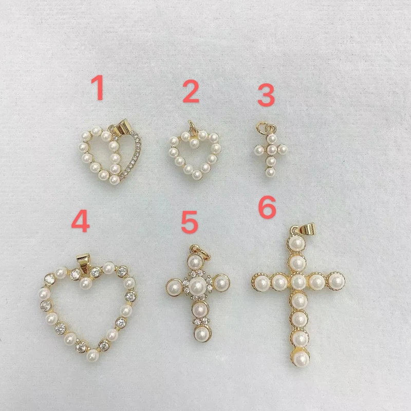

5pcs/lot Fashion Female Brass Pearls Jesus Cross Pendants Charms For Necklace Jewelry Women
