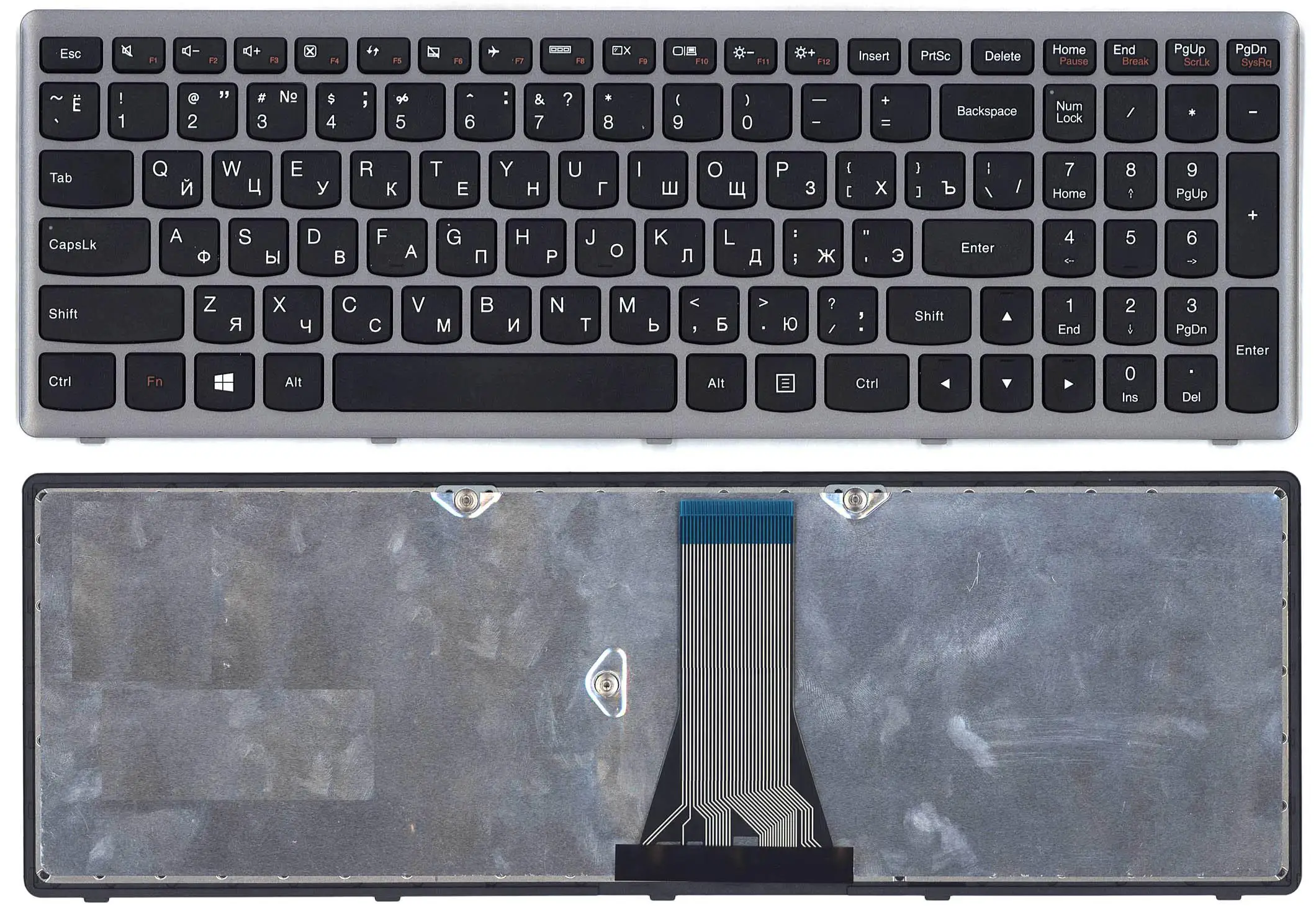 Клавиатура для ноутбука Lenovo Flex 15 черная с серой рамкой ON.