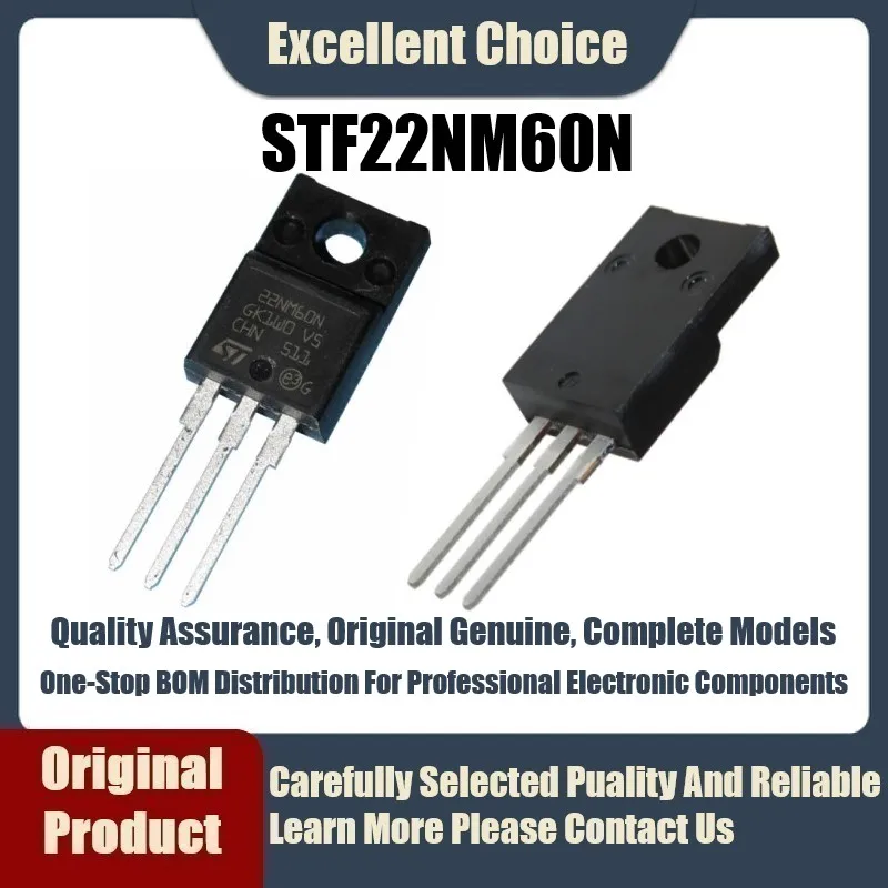 

5Pcs/Lot Original Genuine Straight Plug STF22NM60N STF22NM 22NM60N Package TO-220F MOS Field Effect Tube