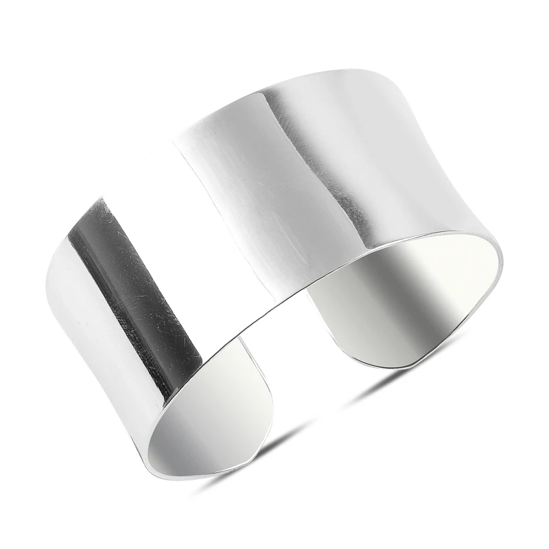 

Silver 925 Sterling 30mm Flat Six Open Bracelet