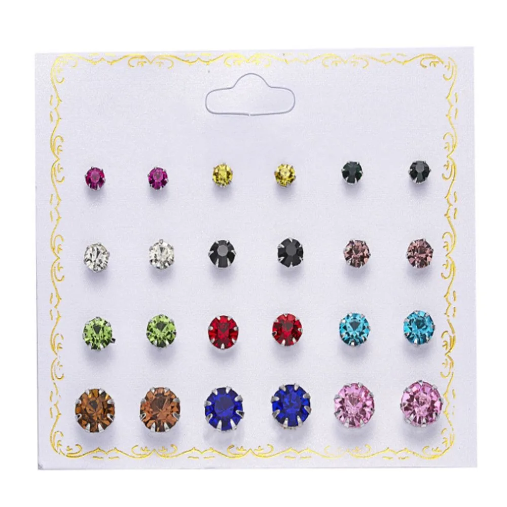 Модные смешанные серьги гвоздики с кристаллами циркония 12 партий/уп. блестящие