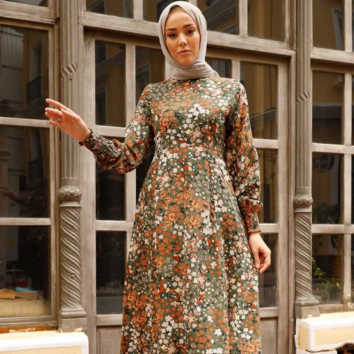 Плиссированное Платье с замысловатым цветочным узором, мусульманская мода, хиджаб, мусульманская одежда, Дубай, станбулстайл, 2021