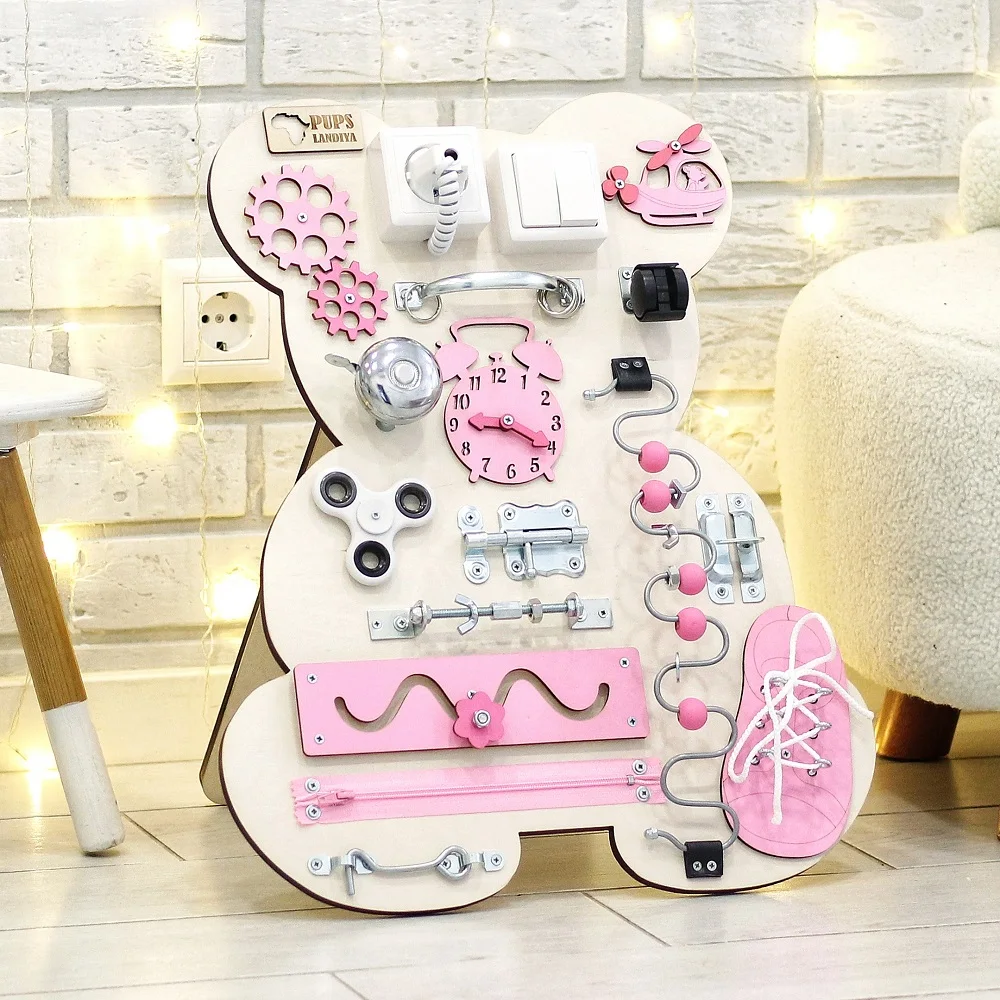 Бизиборд мишка с подставкой 40*50 см развивающая игрушка деревянная подарок