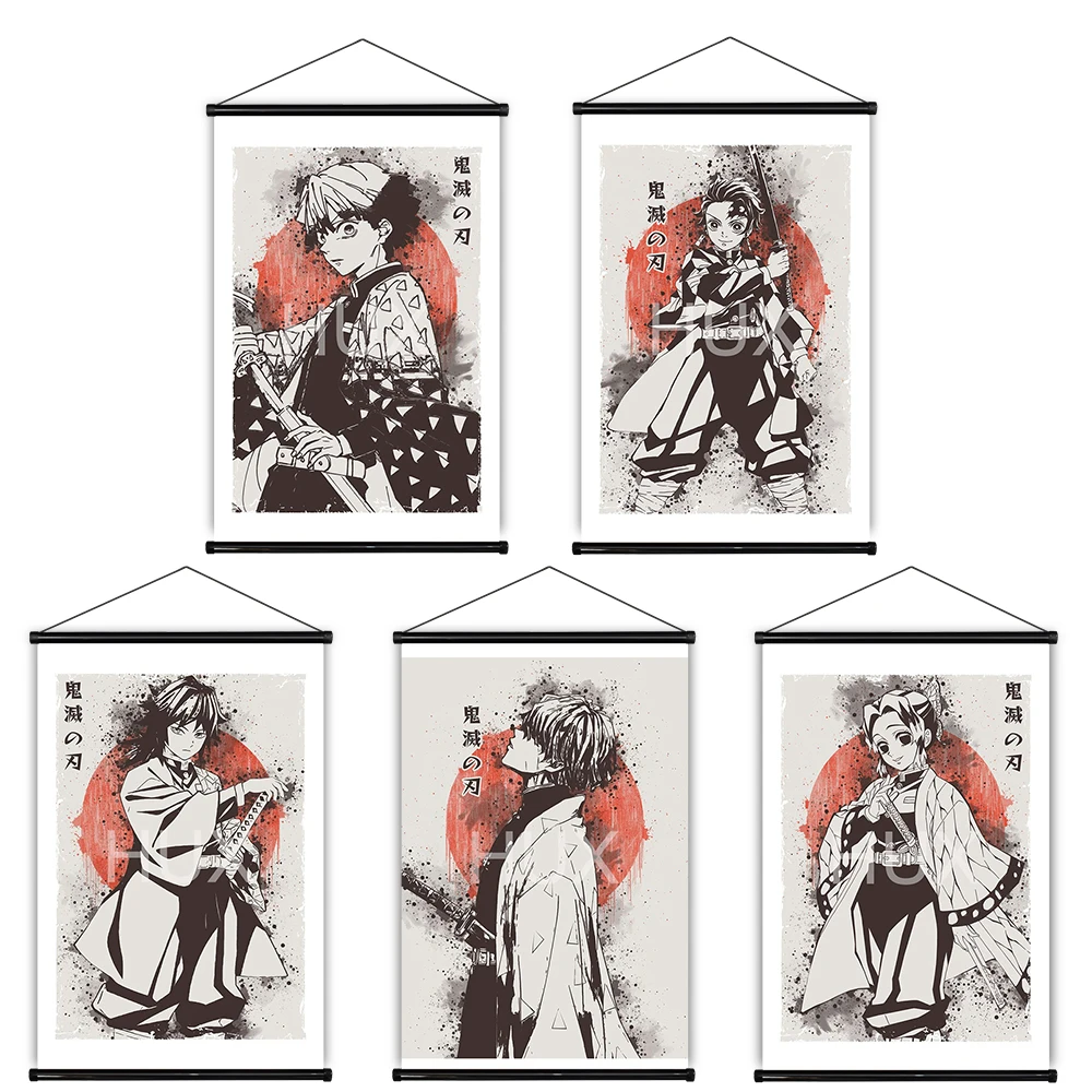 

Anime Figure Colorful Demon Slayer Aesthetic Hanging Painting Art Scroll Canvas Children Room Decoration Home Decor No Framed