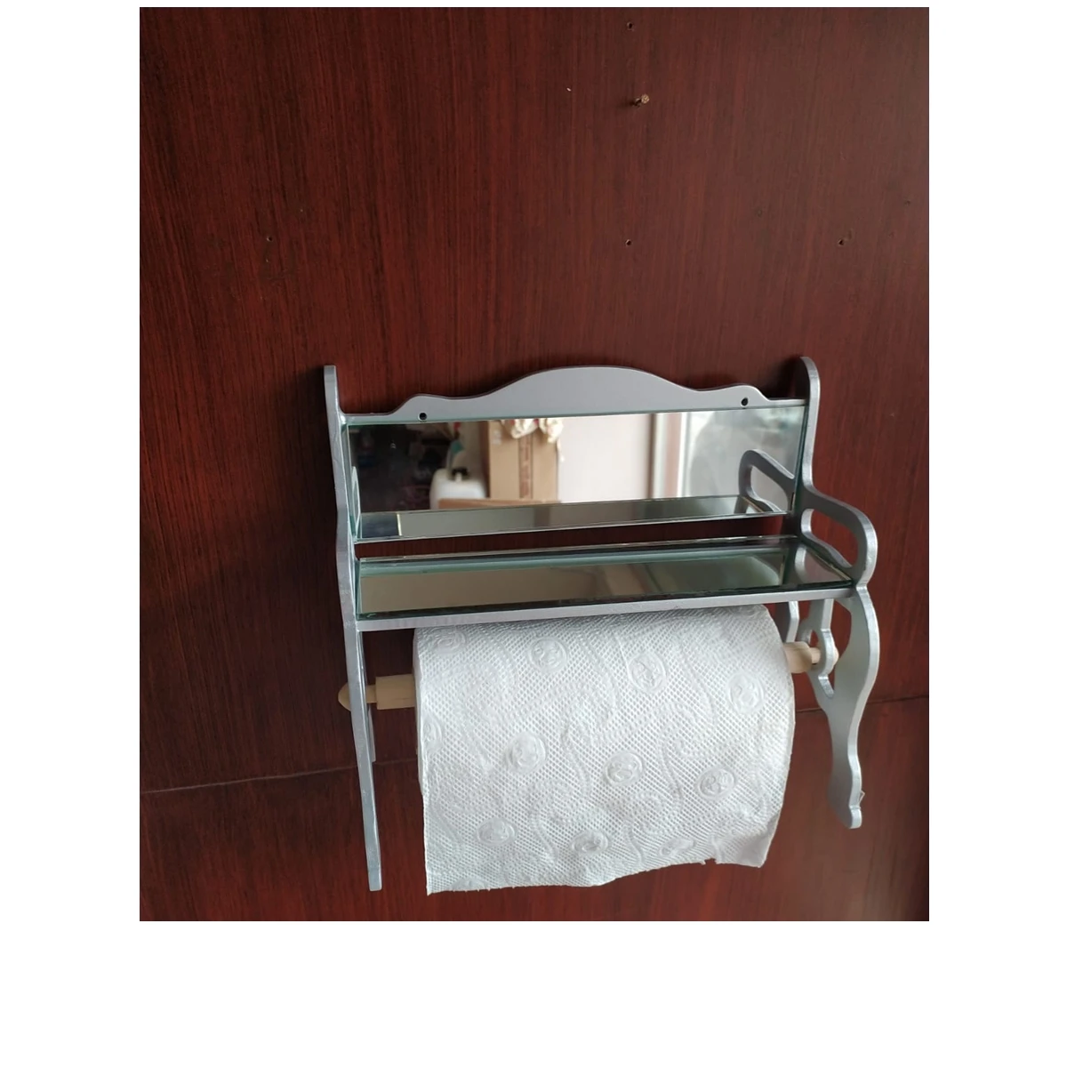 

Wooden bamboo mirror toilet paper holder bathroom kitchen wall mounted makeup box