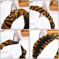 AWAYTR New Women Hairband Wrinkled Headband Bow Wide Striped Print Hair Band Turban Center Top Knot Bow Girls Hair Accessories