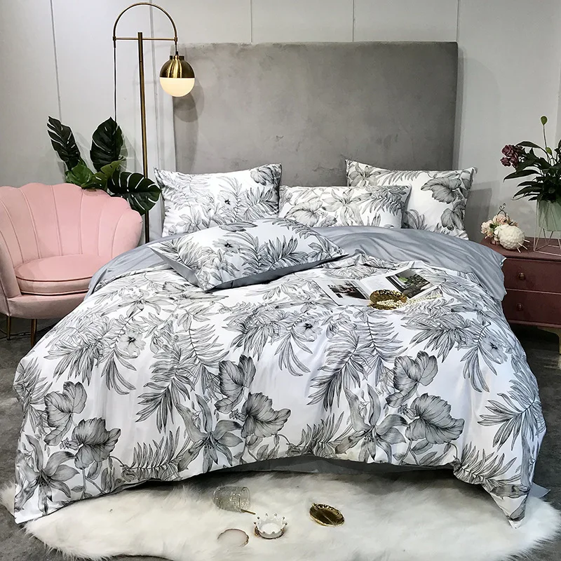 

Ice Silk Luxury Bedding Set Floral Wave Point Black Bed Linen Single Double Queen King Duvet Cover Set 180x220 Brief Bedclothes