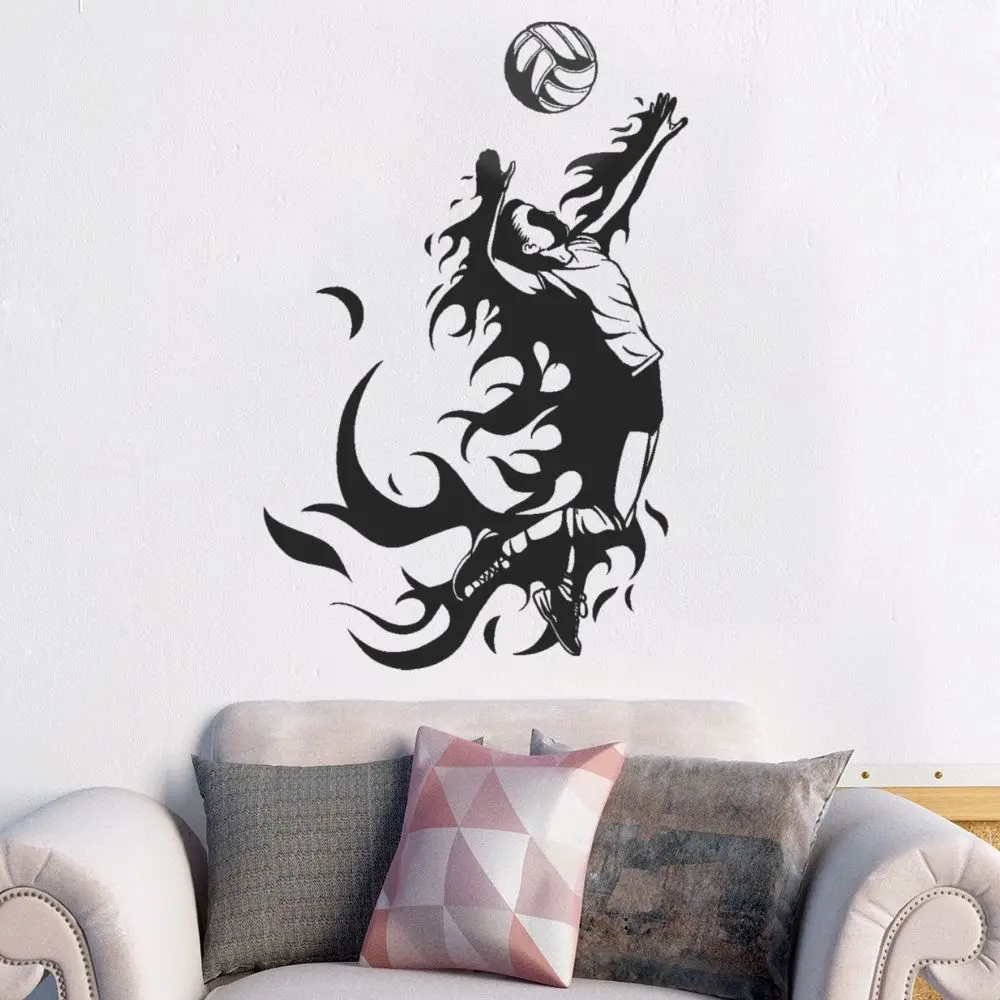 Blazing Volley Ball Girl Silhouette Stickers Removable Volleyball Sports Decal For Living Room Decoration A001110 | Дом и сад
