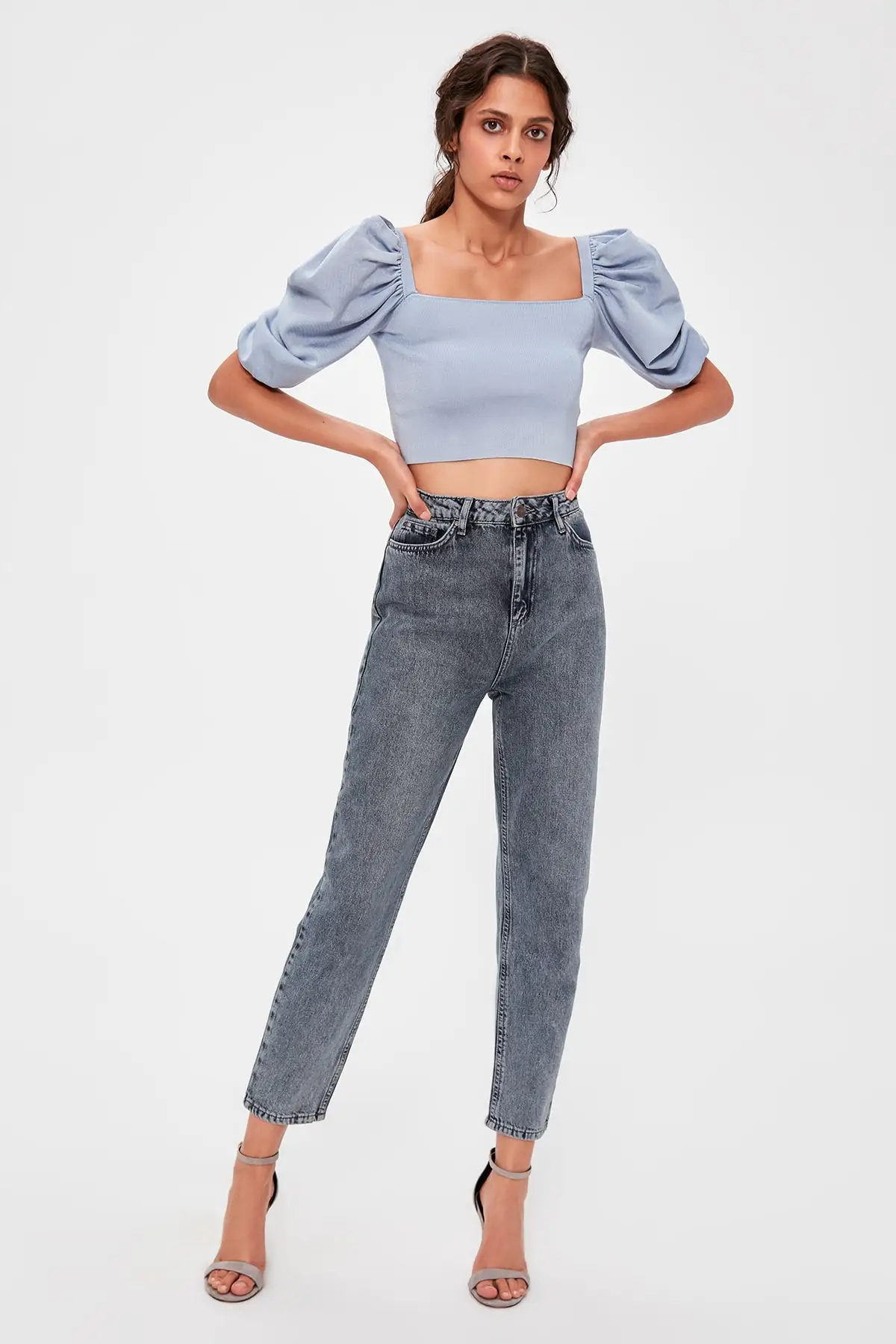 Trendyol Антрацит высокие Bel Mom джинсы TWOAW20JE0180| |