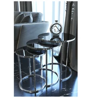 mirrored silver metal nesting table 3 pcs nordic sofa type side tables modern luxury interior tea snack coffee table set