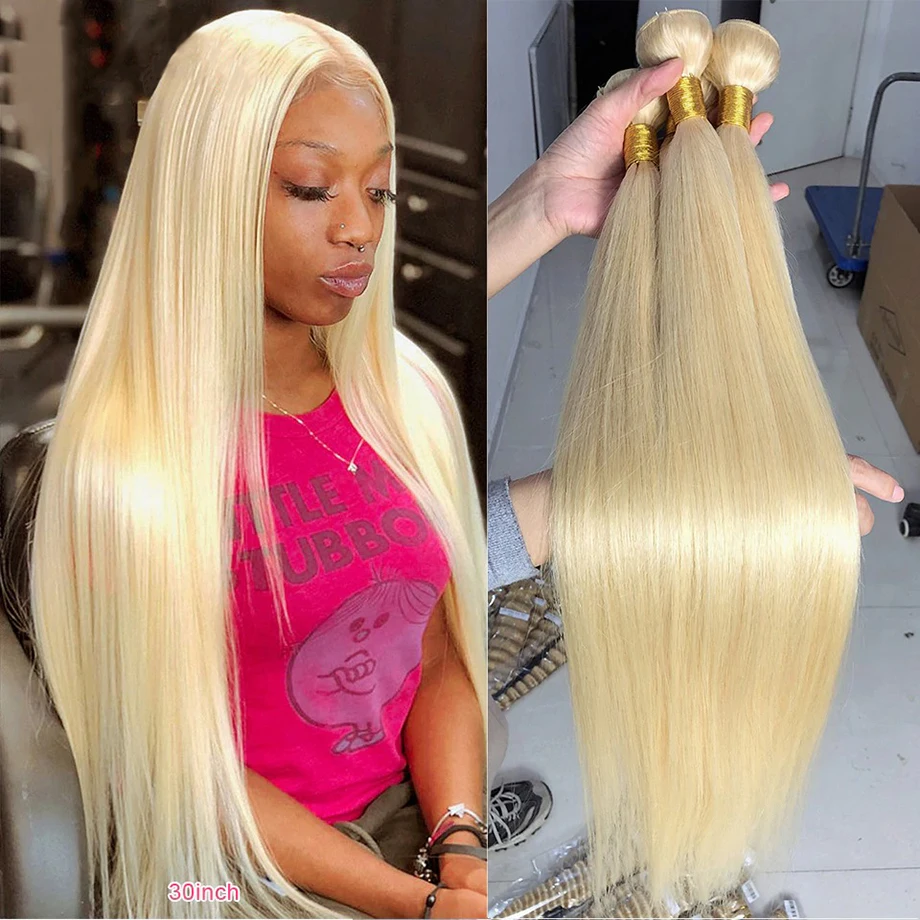 

Blonde 613 Human Hair Weaves Bundles Deals Straight Brazillian Hair Extension colored 30 Inch Long For Black Women 1 3 4 Bundles