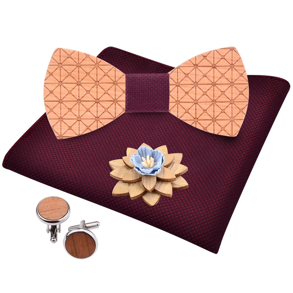 Клетчатый резной деревянный галстук-бабочка Красный Черный твердый носовой