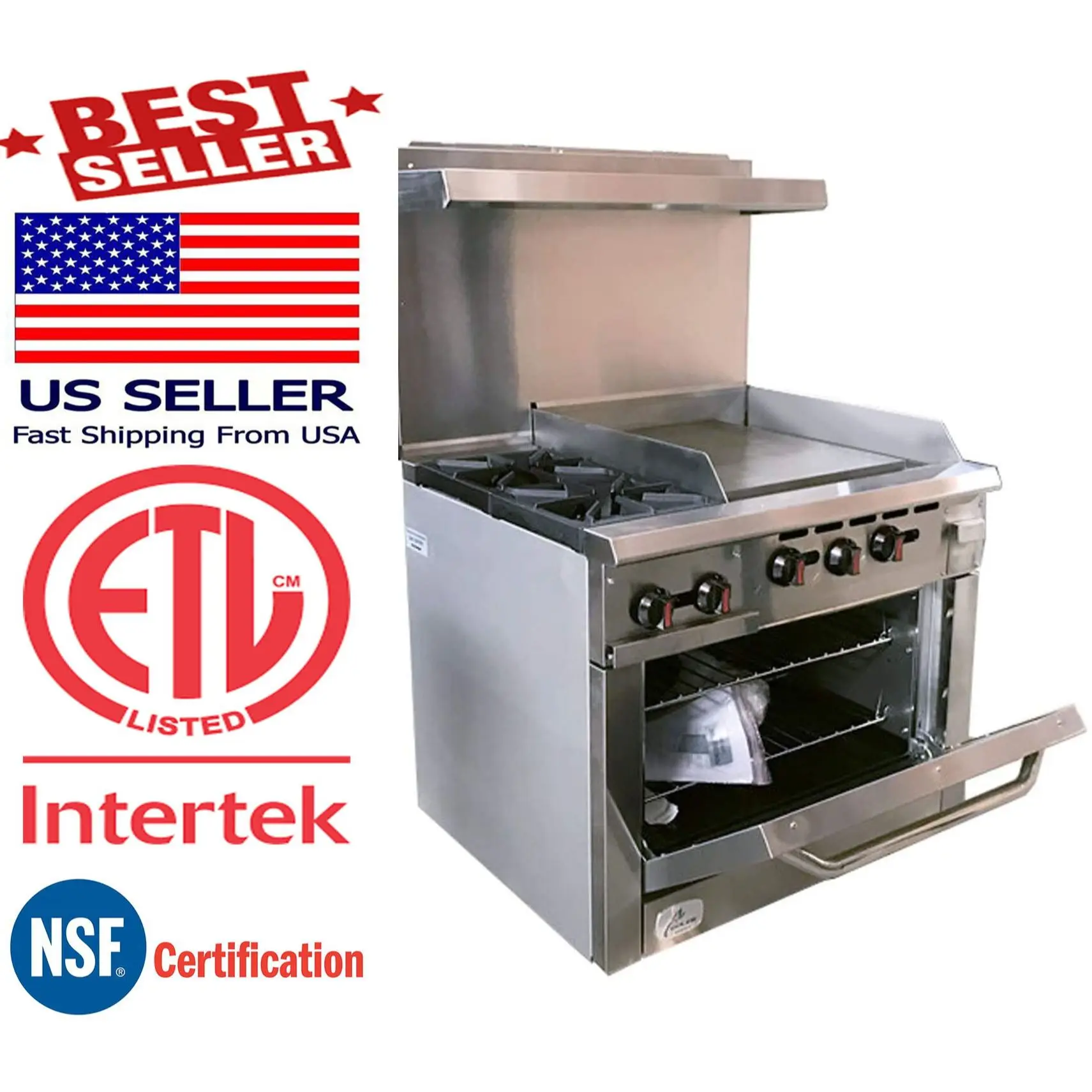 

NSF ETL NEW 36" Oven Range Combo Griddle & 2 Burner Stove Top Commercial Kitchen CD-R2-24G