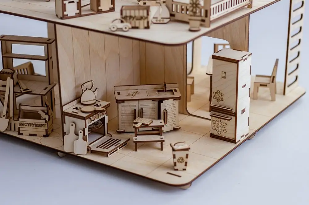 Новинка! открытый деревянный кукольный домик с полным набором мебели и
