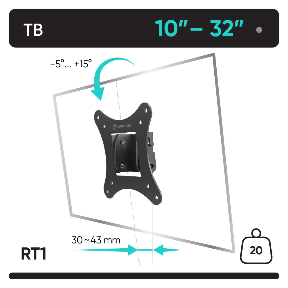 ONKRON кронштейн для телевизора 10&quot 32&quot наклонный чёрный RT1|Кронштейны ТВ| |
