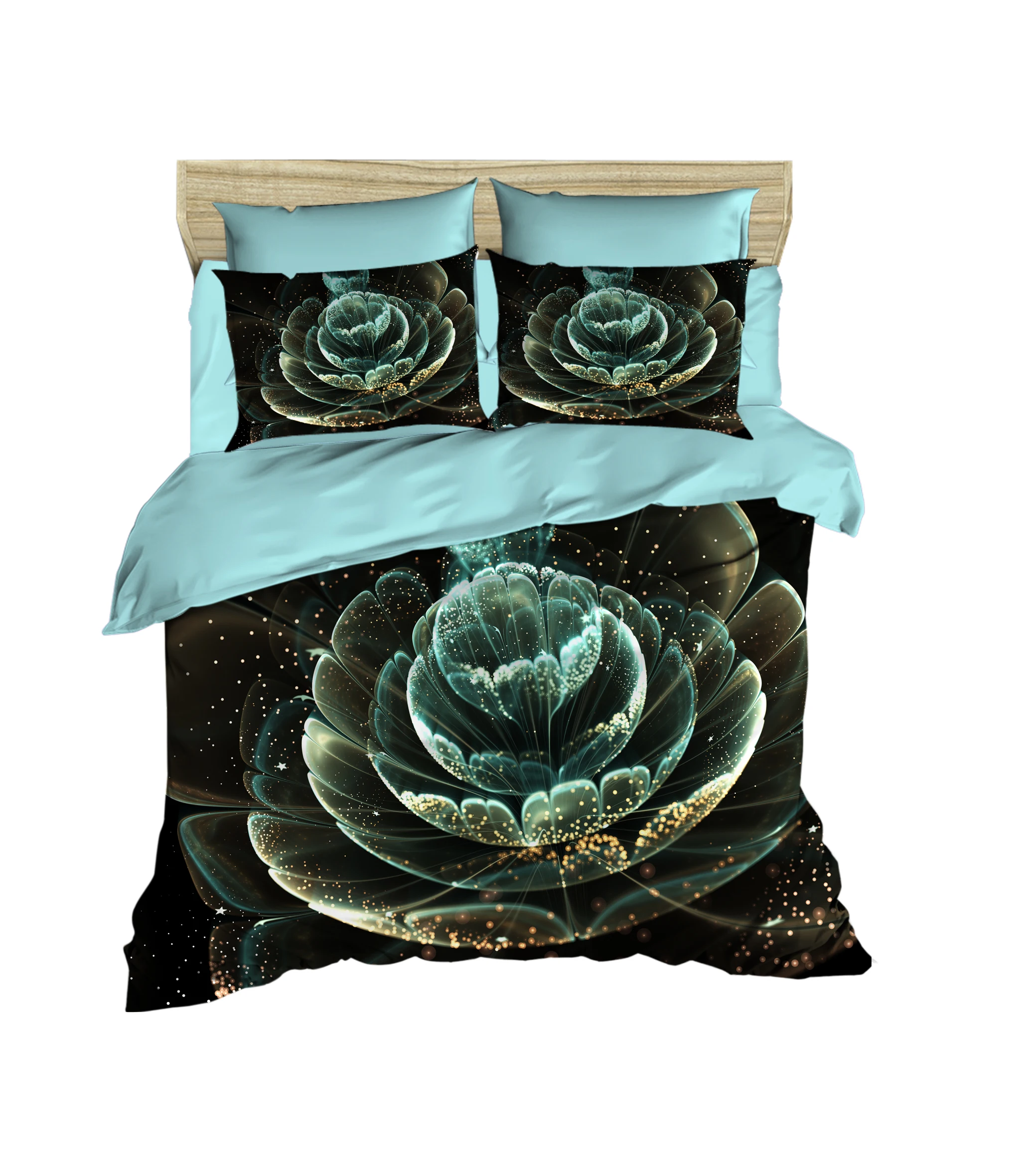 

100% Turkish Cotton Floral Bedding Lotus Flower Themed 3D Printed Duvet Cover Set, All Sizes, Made in Turkey
