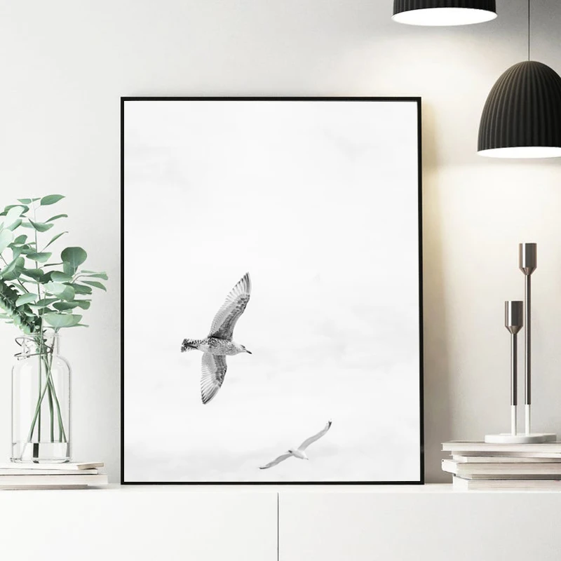 Черно белый плакат для фотосъемки в виде чайки Калифорния пляж картина печать на