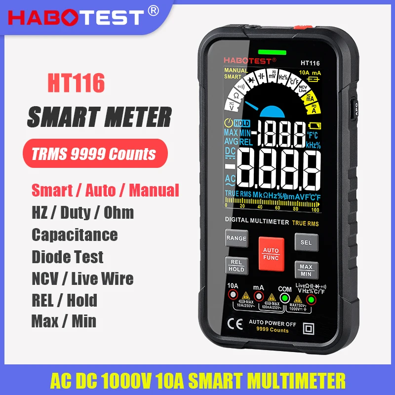 Professional Smart Multimeter Digital Auto Range True RMS NCV Voltmeter AC DC Hz Ohm Capacitance Temperature Tester HABOTEST | Инструменты