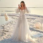 Женское пляжное свадебное платье, ТРАПЕЦИЕВИДНОЕ фатиновое платье с цветочной аппликацией и съемными рукавами, 2022
