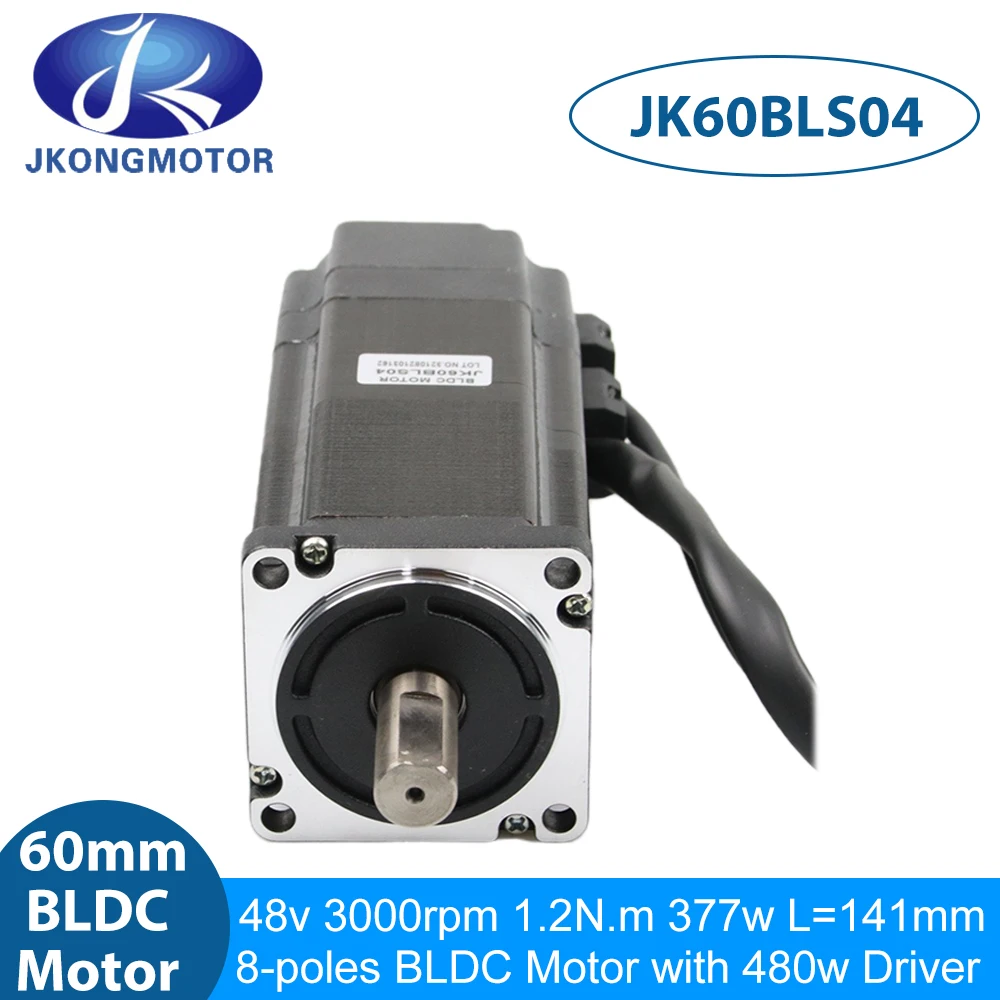 Jkongmotor 60 мм 48 В 377 Вт 4000 Н · м 141 об/мин 750 3-фазный бесщеточный двигатель постоянного