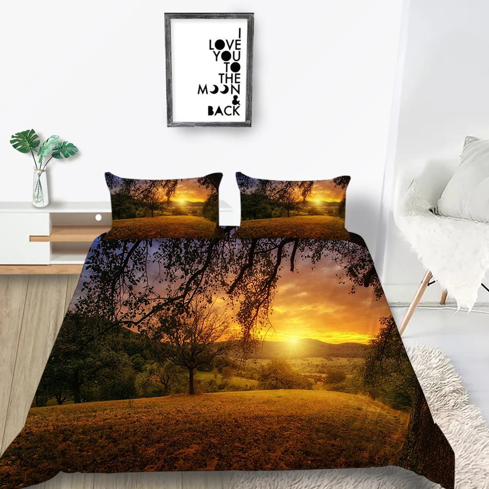 

Комплект постельного белья с изображением заката, красивый романтический Комплект постельного белья с 3D рисунком, осень, King, Twin, Full, Single, Double, уникальный дизайн
