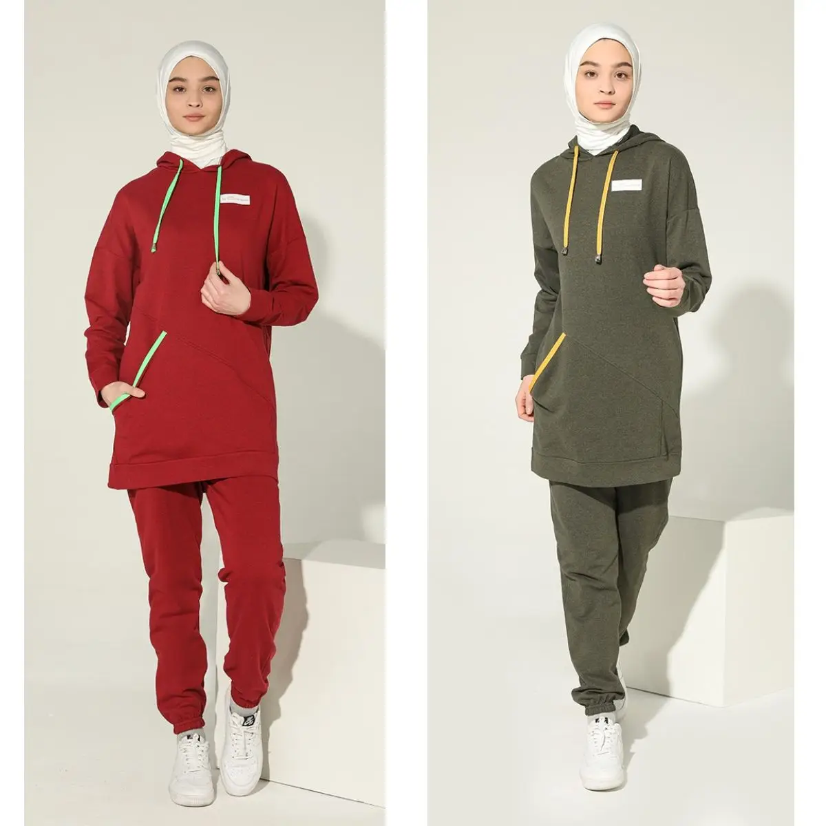 Reglan Sleeve Tracksuit Suit Long Sleeve Elastic Waist Pocket Women Muslim Fashion Hijab Clothing Islamic Turkey Seasonal Daily