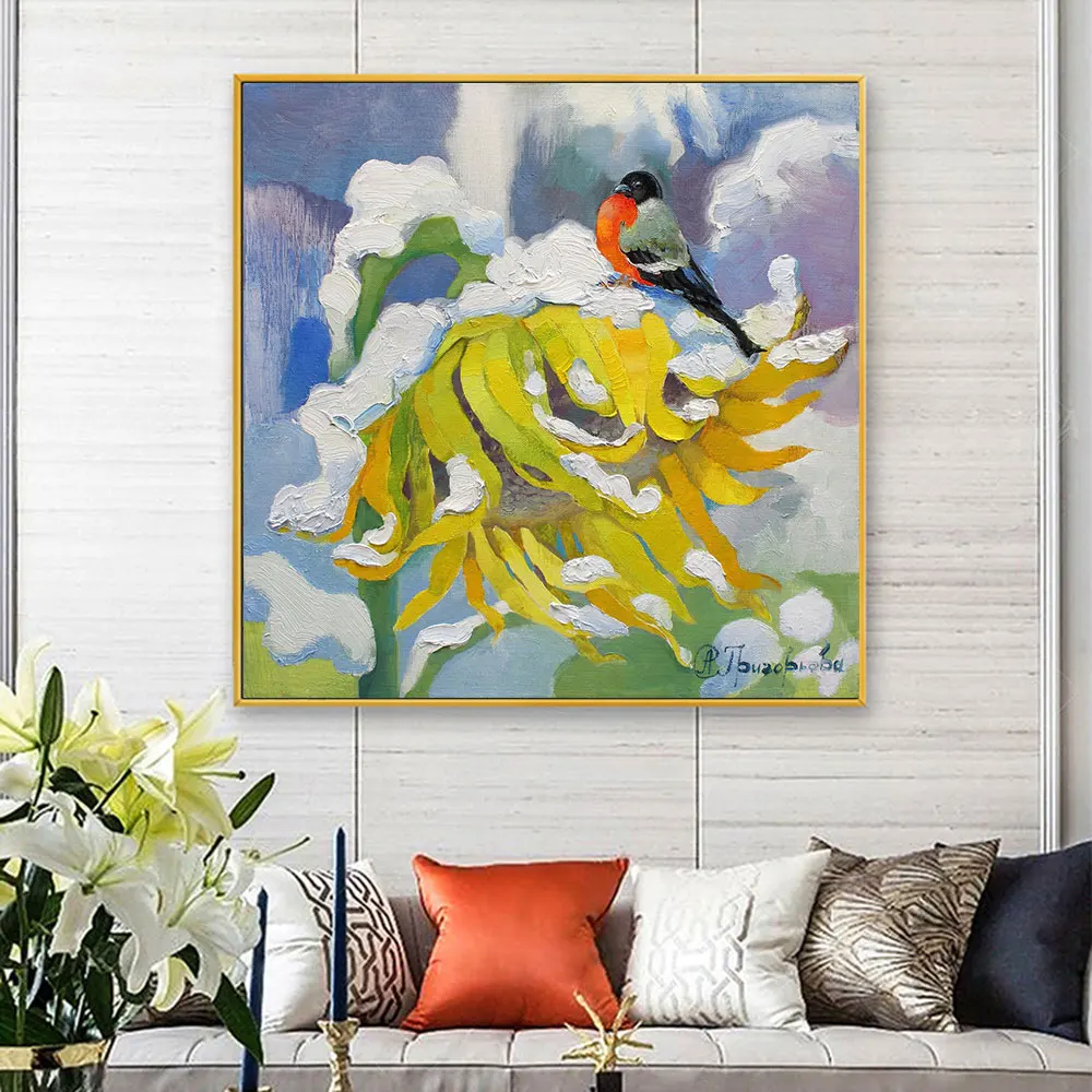 

Winter Day of Summer Sunflower Oil Painting Poster Prints on Canvas Wall Art Abstract Ukraine Flowers Picture Living Room Decor