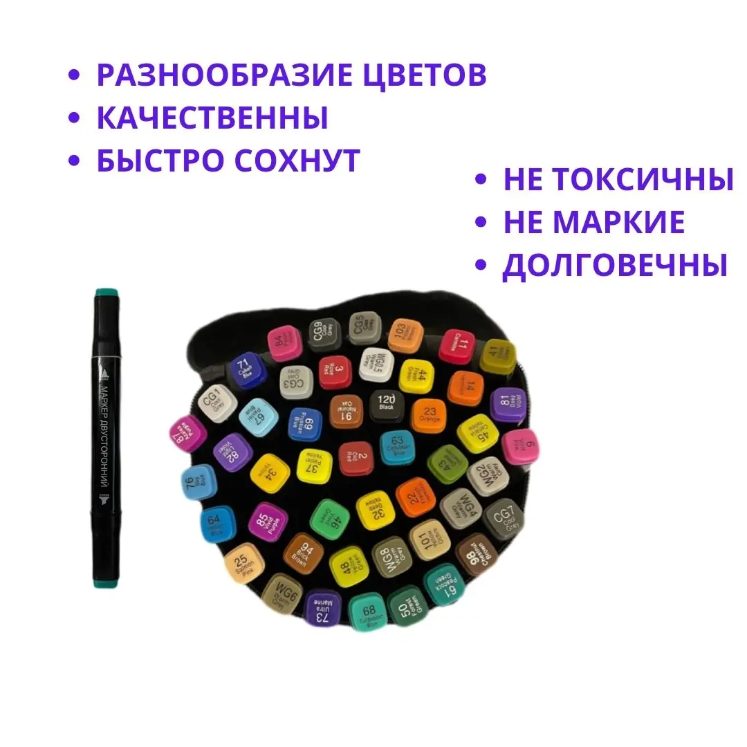 Набор двусторонних маркеров для скетчинга и рисования 48 цветов в сумке