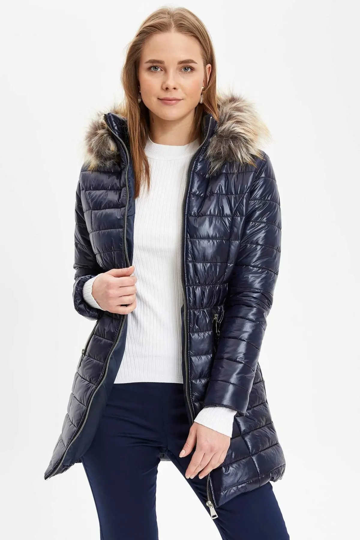 Дефакто новая женская мода шерстяное плотное пальто парка Женская