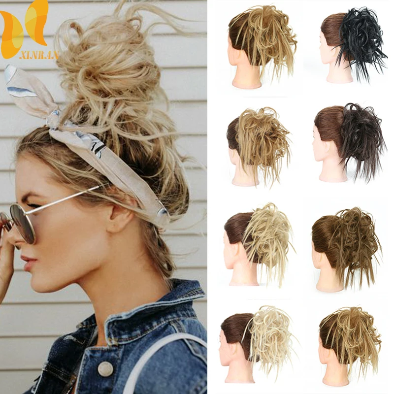 

Synthetic Tousled Updo Messy Ponytail Bun Elastic Band Wrap On Hair Piece Straight Wavy Curly Messy Bun Ponytail Scrunchie