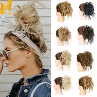 xinran tousled updo messy ponytail bun elastic band wrap on hair piece straight wavy curly messy bun ponytail scrunchie