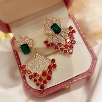 european and american s925 sterling silver needle earring retro micro inlaid fancy red maple leaf fashion earrings for girls