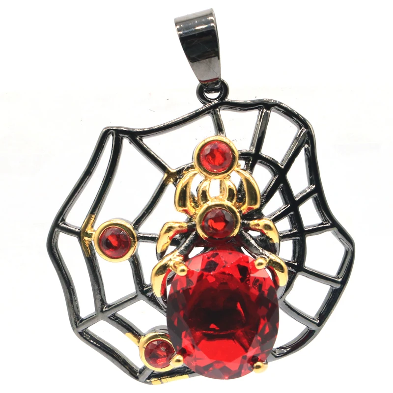 47x33mm Unique Handmade 13.5g Pendant Spider For Men Created Orange Spessartine Garnet Black Gold Hiphop Earrings Jewelry Set | Украшения и