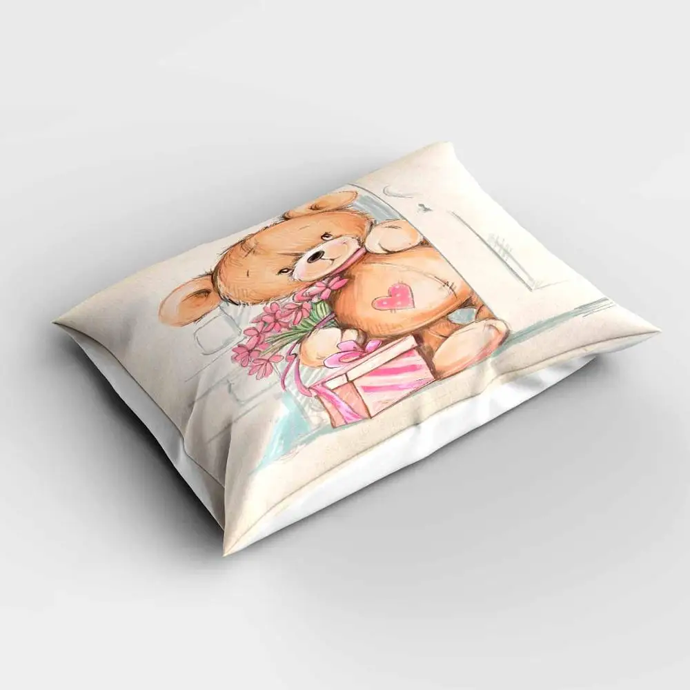 

Else Pink Gift Box Teddy Bear Flowers Rectangle Modern Kids Pillowcases 3d Digital Print Pillow Covers Cases for Couch Bed