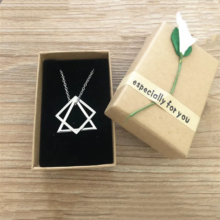 Interlocking Stacking Silver Stainless Steel Geometric Hollow Square and Triangle Necklace Hip Hop Gothic Punk Fashion Jewelry | Украшения