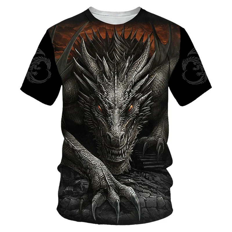 

Summer New Mens T Shirts Oversized Loose Clothes Vintage Short Sleeve Tops Cool Dragon Printed O Collared T-shirts For Men