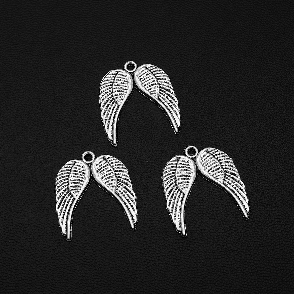 

10pcs/Lots 19x21mm Antique Silver Plated Pair Of Wings Charms Feather Angel Pendants For Diy Creation Jewelry Making Accessories