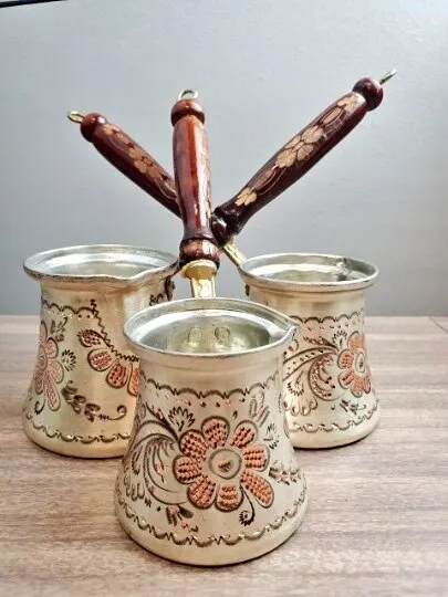 

3 sets turkish traditional hand hammered stove top copper coffee pot, greek Ibrik coffee pot