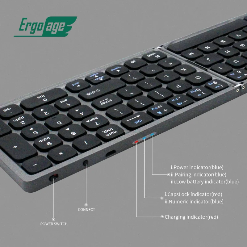 ergoage bluetooth double folding portable keyboard with numberic key pad phone tablet laptop desktop pc office working mate blk free global shipping
