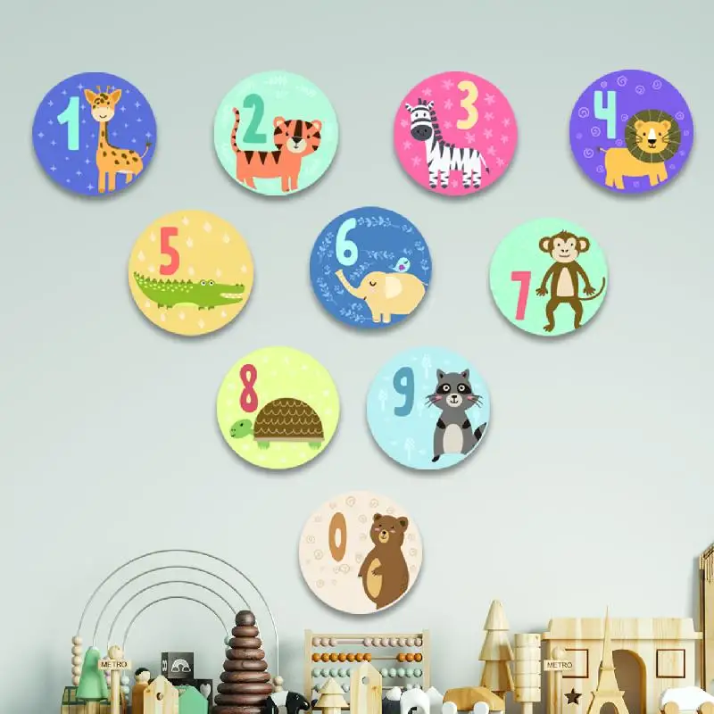 

Cute numbers and animals 10-piece Wooden Sticker Wall Set Kids Room Wall Decoration Wooden Wall Decor Scandinavian Style