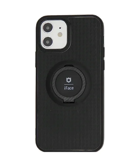 Силиконовый чехол для apple iphone 12 6.1 черный с кольцом-подставкой и металлической