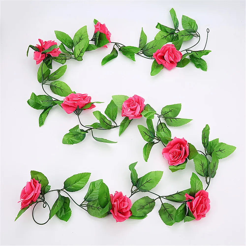 

2.4M Artificial Silk Rose Flower Wisteria Vine with Green Leaves Fake Plants Leaves Garland Romantic Wedding Home Decoration