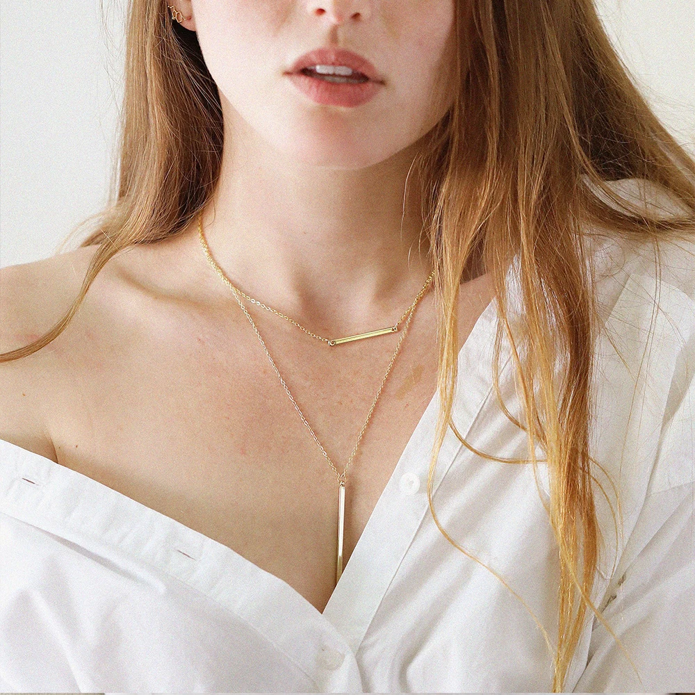 

SUNIBI Trendy Multilayer Stainless Steel Necklace for Women Stick Party14K Gold/Silver Plated Pendants Wholesale Jewelry 2022