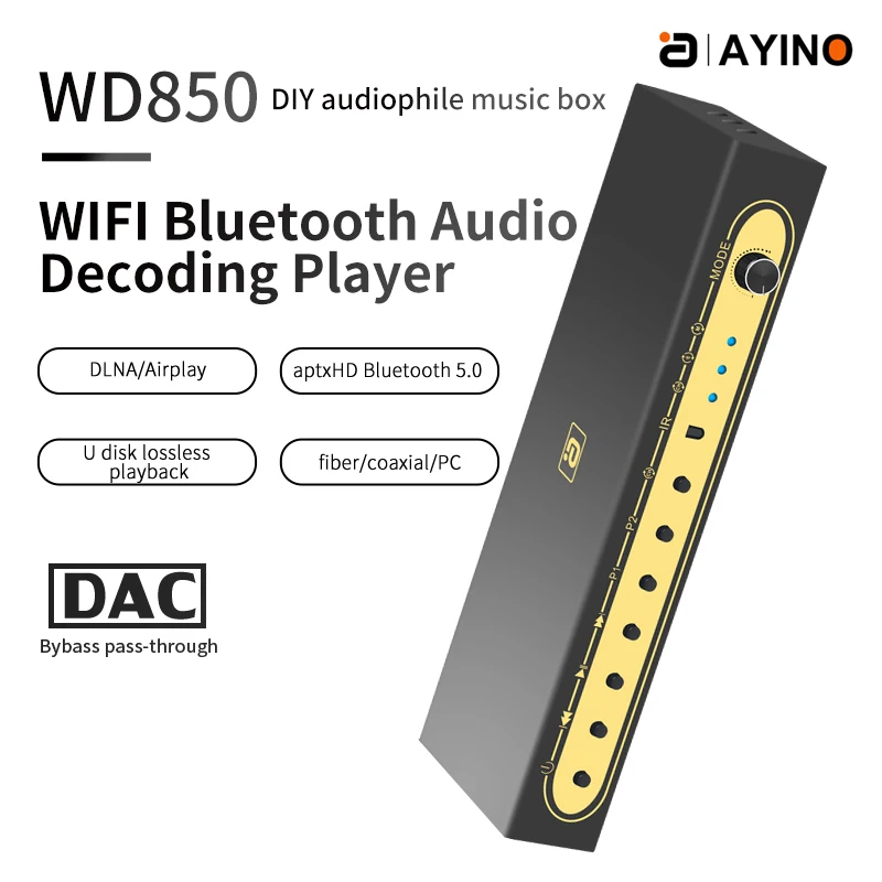 

Wi-Fi сетевая музыкальная шкатулка aptXHD Bluetooth5.0, аудиоприемник Airplay Spotify DLNA NAS, оптический коаксиальный адаптер преобразования AUX DAC
