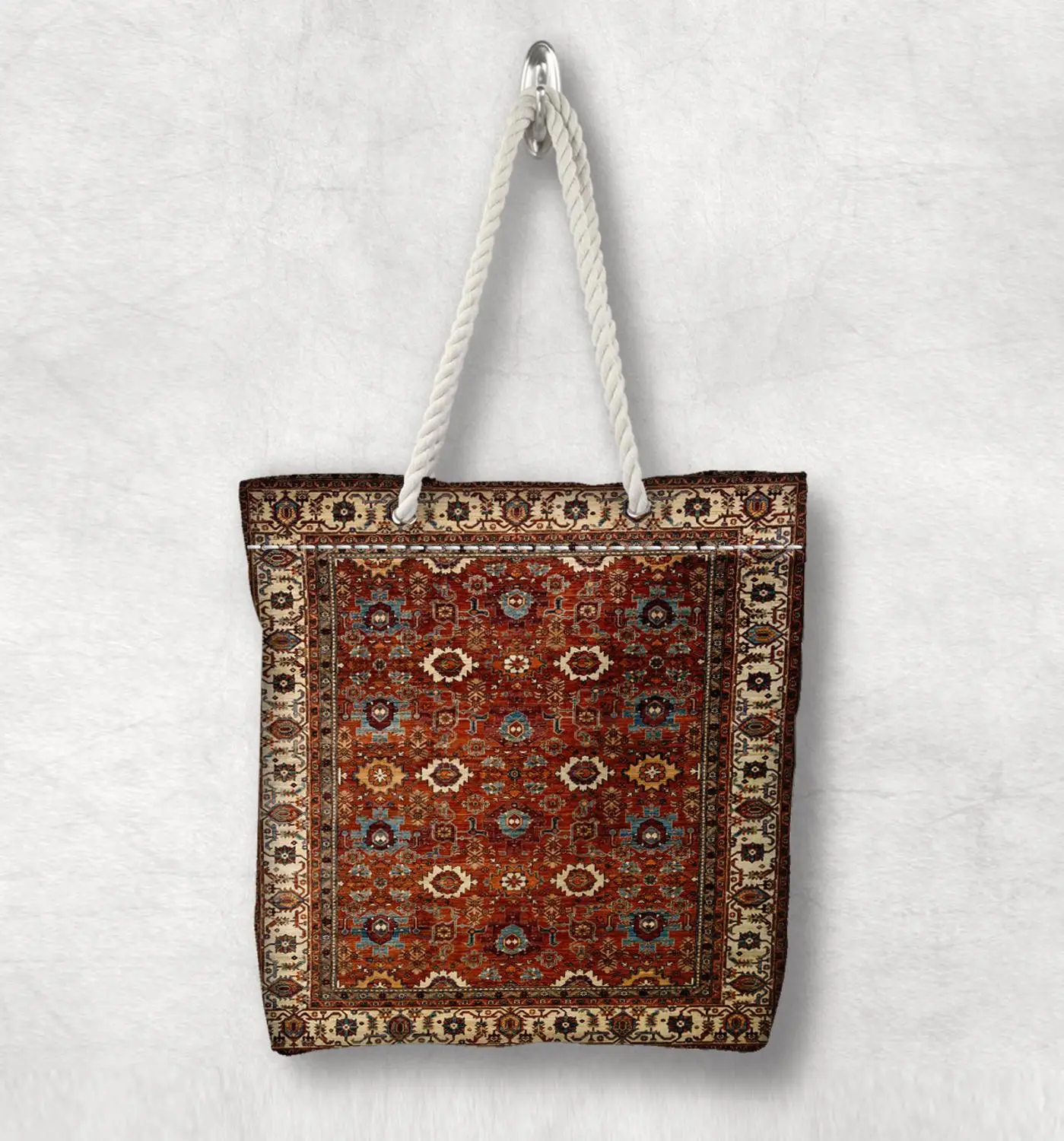 Сумка-тоут Anatolia Antique Kilim с ручками из белого веревки Брезентовая хлопчатобумажная