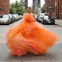 fashion colorful tulle dresses strapless extra puffy plus size celebrity tulle dressing gowns with long train