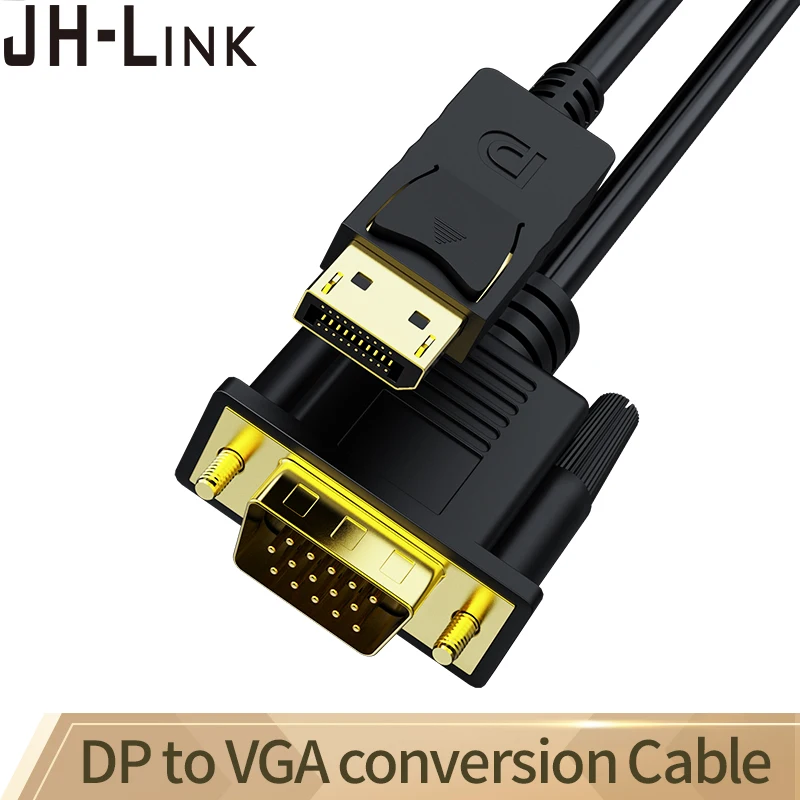 

JH-LINK DP TO VGA Adapter Cable DisplayPort Male To Male Conversion Smart Chip For PC TV Monitor Projector Video Display