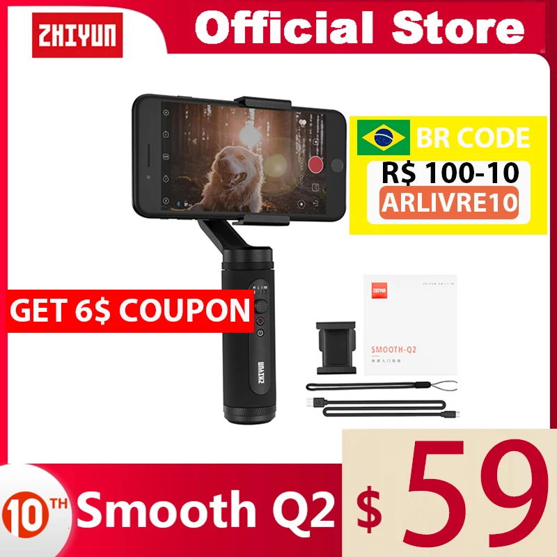 zhiyun official smooth q2 phone gimbal 3 axis pocket size handheld stabilizer for smartphone iphone samsung huawei xiaomi vlog free global shipping
