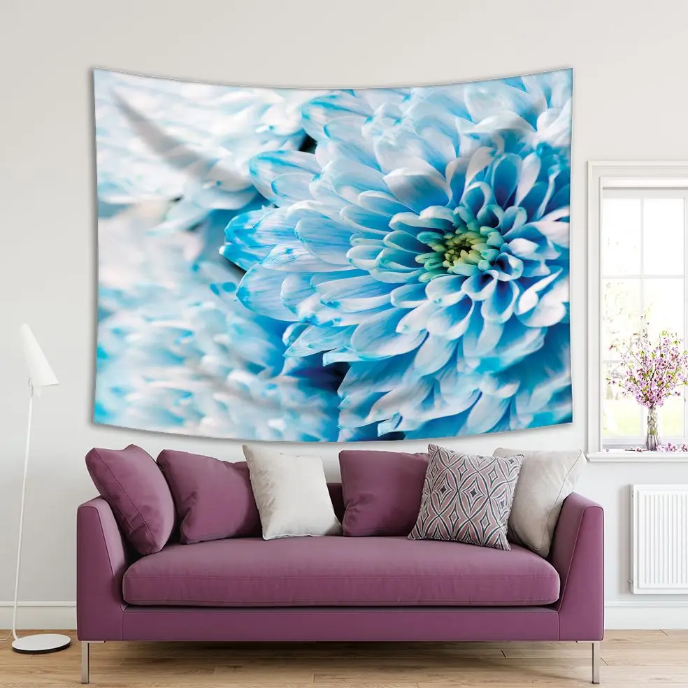 

Tapestry Chrysanthemum Summer Blossom Flower Garden Decorative Floral Close-up Photo Printed Blue White