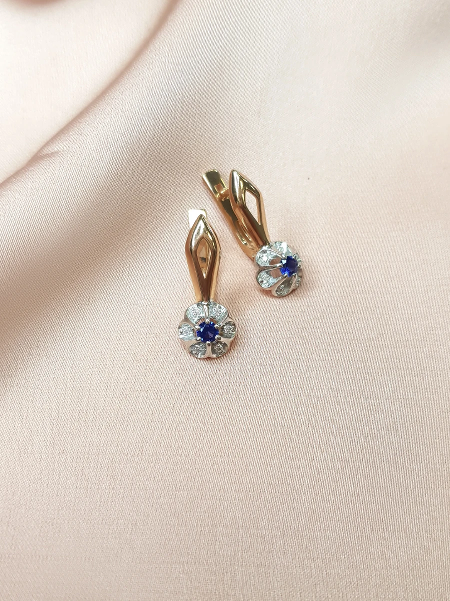 Серьги &quotЦветочек&quot SamoroDki Jewelry с натуральным агатом кор. рубином Гт сапфиром